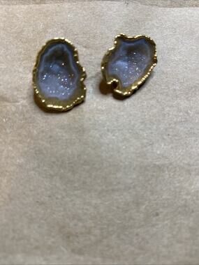 Leslie Francesca Purple Geode Earrings Natural 24k Gold Overlay Druzy USA Made
